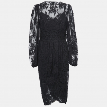 Pre Owned Dolce & Gabbana Black Lace Long Sleeve Dress M