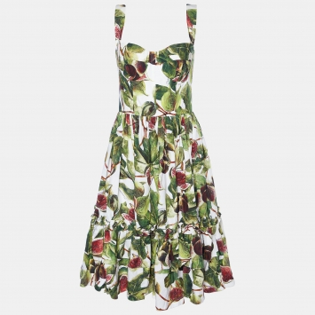 Pre Owned Dolce & Gabbana Green Fig Print Cotton Midi Dress M