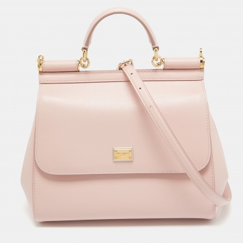 Pre Owned Dolce & Gabbana Pink Leather Medium Miss Sicily Top Handle Bag