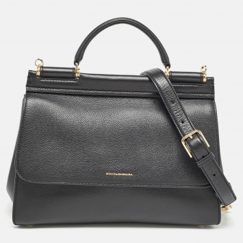 Pre Owned Dolce & Gabbana Black Leather Large Soft Miss Sicily Top Handle Bag