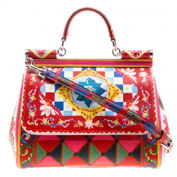 Pre Owned Dolce and Gabbana Multicolor Painted Leather Medium Miss Sicily Satchel 