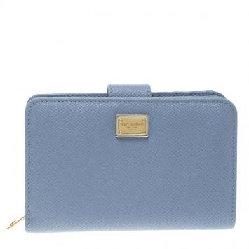 Pre Owned Dolce and Gabbana Blue Leather Dauphine 10 CC Zip Coin Purse