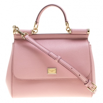 Pre Owned Dolce and Gabbana Pink Leather Medium Miss Sicily Top Handle Bag