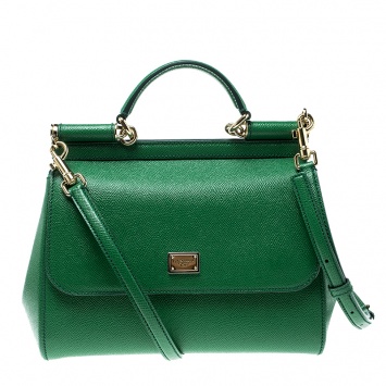 Pre Owned Dolce and Gabbana Green Leather Medium Miss Sicily Top Handle Bag