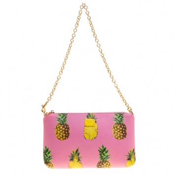Pre Owned Dolce and Gabbana Pink Pineapple Print Leather Chain Clutch