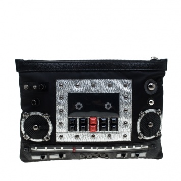 Pre Owned Dolce and Gabbana Black Nylon Radio Zip Pouch