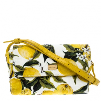 Pre Owned Dolce and Gabbana Multicolor Lemon Print Fabric Brocade Bag