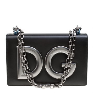 Pre Owned Dolce and Gabbana Black Leather DG Girls Shoulder Bag