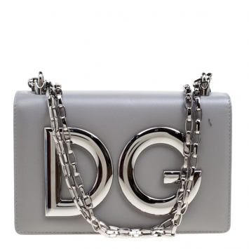 Pre Owned Dolce and Gabbana Grey Leather DG Girls Shoulder Bag