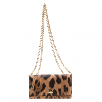 Pre Owned Dolce and Gabbana Brown Leopard Print Coated Canvas Dauphine Wallet On Chain