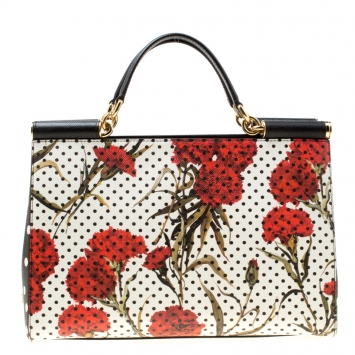 Pre Owned Dolce and Gabbana Multicolor Floral Printed Leather Miss Sicily Top Handle Bag