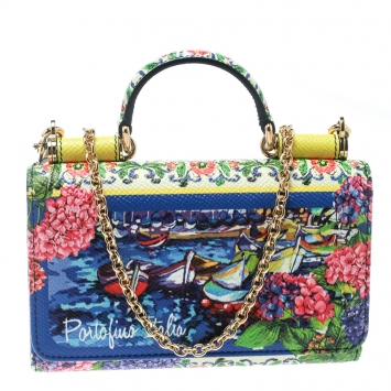 Pre Owned Dolce and Gabbana Multicolor Printed Leather Sicily Von Smartphone Bag