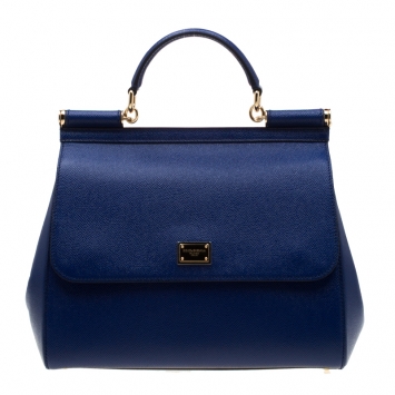 Pre Owned Dolce and Gabbana Blue Leather Miss Sicily Tote