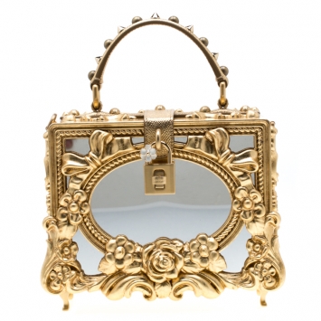 Pre Owned Dolce and Gabbana Gold Wood and Acrylic Leaf Dolce Box Bag