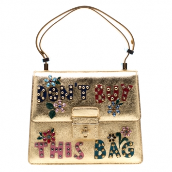 Pre Owned Dolce and Gabbana Gold Embellished Leather Rosalia Tote