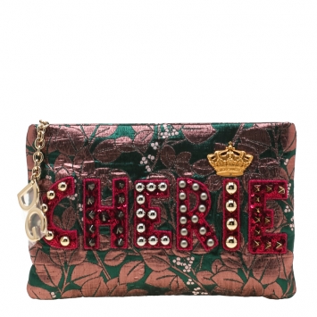 Pre Owned Dolce and Gabbana Multicolor Jacquard and Lizard Cleo Cherie Pouch