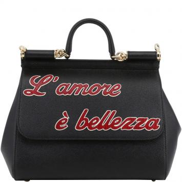 Pre Owned Dolce and Gabbana Black Leather L'amore e' Bellezza Miss Sicily Bag