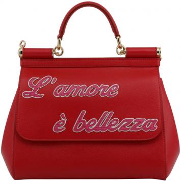 Pre Owned Dolce and Gabbana Red Leather L'amore e' Bellezza Miss Sicily Bag