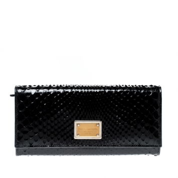 Pre Owned Dolce and Gabbana Black Python Continental Wallet