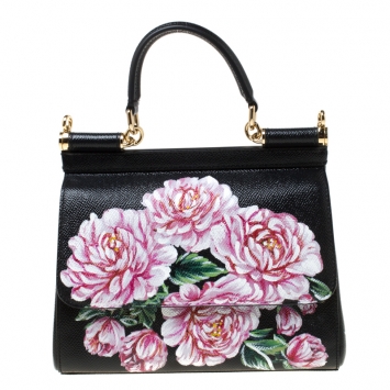 Pre Owned Dolce and Gabbana Multicolor Floral Print Leather Mini Sicily Top Handle Bag
