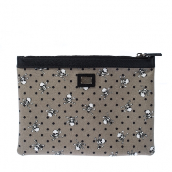 Pre Owned Dolce & Gabbana Grey/Black Skull Print Clutch