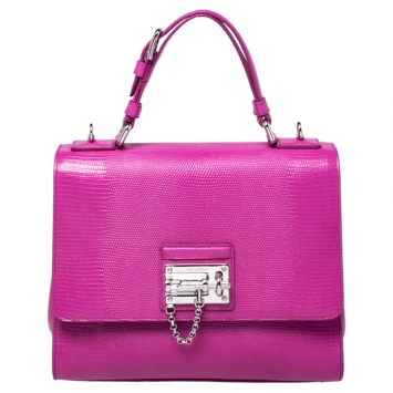 Pre Owned Dolce and Gabbana Pink Lizard Embossed Leather Medium Miss Monica Top Handle Bag