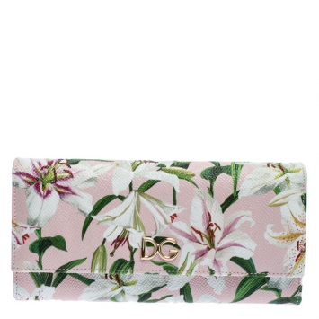 Pre Owned Dolce and Gabbana Multicolor Lilium Print Leather Continental Wallet