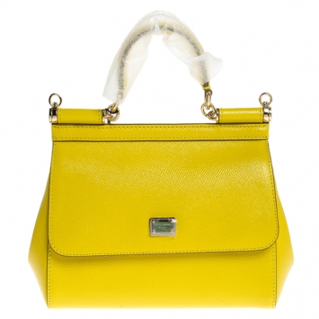 Pre Owned Dolce & Gabbana Yellow Leather Small Miss Sicily Top Handle Bag