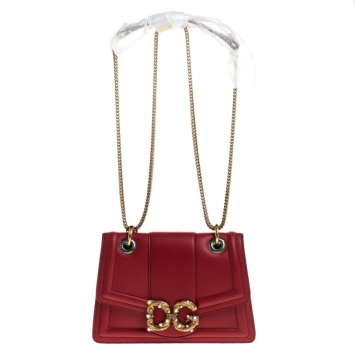 Pre Owned Dolce & Gabbana Red Leather DG Amore Chain Shoulder Bag