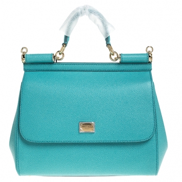 Pre Owned Dolce & Gabbana Blue Leather Medium Miss Sicily Top Handle Bag