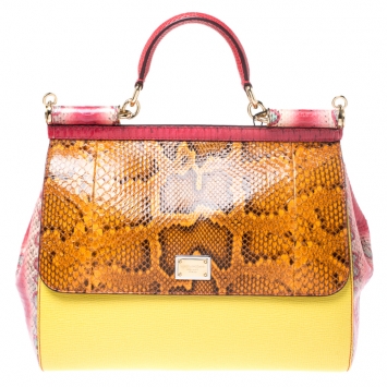 Pre Owned Dolce and Gabbana Multicolor Leather and Python Large Miss Sicily Top Handle Bag