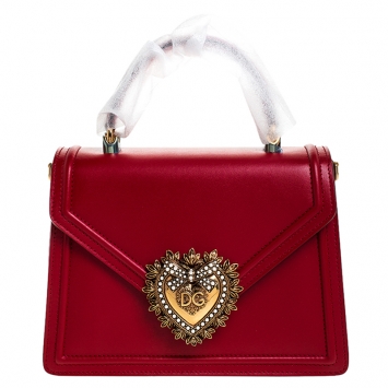 Pre Owned Dolce & Gabbana Red Leather Devotion Top Handle Bag