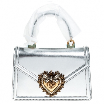 Pre Owned Dolce and Gabbana Silver Leather Small Devotion Top Handle Bag
