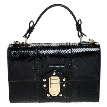 Pre Owned Dolce and Gabbana Black Python Lucia Top Handle Bag