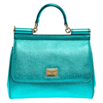Pre Owned Dolce and Gabbana Metallic Green Medium Miss Sicily Top Handle Bag
