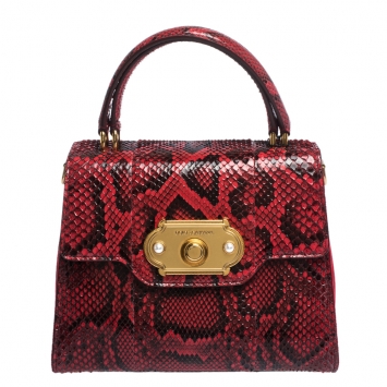 Pre Owned Dolce & Gabbana Red Python and Velvet Welcome Top Handle Bag