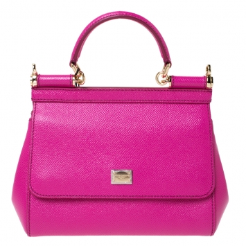 Pre Owned Dolce & Gabbana Fuchsia Leather Small Miss Sicily Top Handle Bag