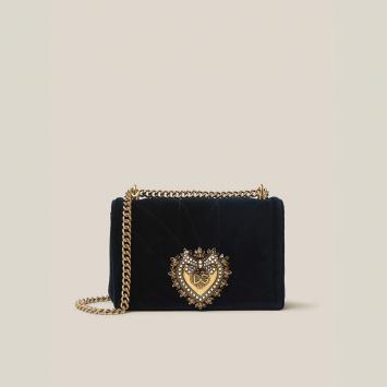 Pre Owned Dolce & Gabbana Black Devotion Quilted Velvet Crossbody Bag