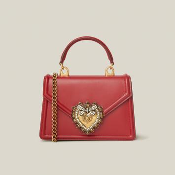 Pre Owned Dolce & Gabbana Red Devotion Mini Embellished Leather Top Handle Bag