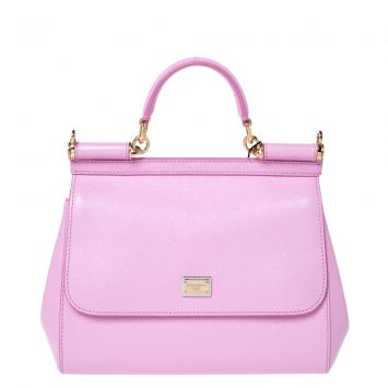 Pre Owned Dolce & Gabbana Pink Leather Medium Miss Sicily Bag