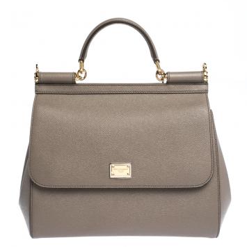 Pre Owned Dolce & Gabbana Grey Leather Miss Sicily Bag