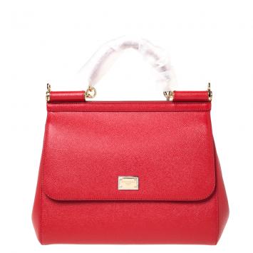 Pre Owned Dolce & Gabbana Red Leather Miss Sicily Bag