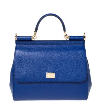 Pre Owned Dolce & Gabbana Navy Blue Leather Miss Sicily Bag