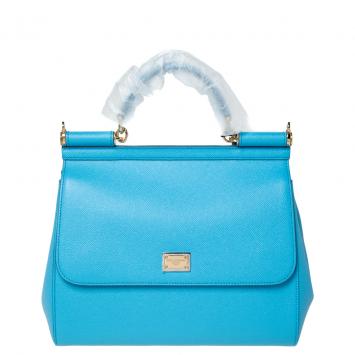 Pre Owned Dolce & Gabbana Sky Blue Leather Miss Sicily Bag