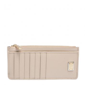 Pre Owned Dolce & Gabbana Beige Leather Zipped Card Holder