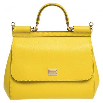 Pre Owned Dolce & Gabbana Yellow Leather Medium Miss Sicily Bag
