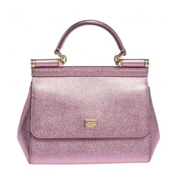 Pre Owned Dolce & Gabbana Metallic Pink Leather Small Miss Sicily Bag