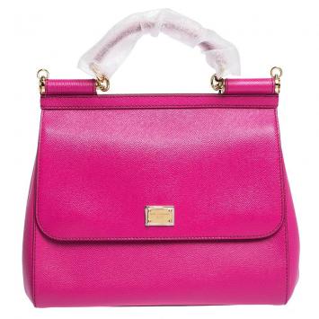 Pre Owned Dolce & Gabbana Fuchsia Leather Miss Sicily Bag