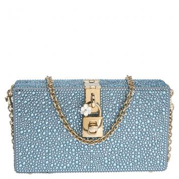Pre Owned Dolce & Gabbana Azure Heat-Applied Rhinestones Dolce Box Clutch