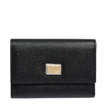 Pre Owned Dolce & Gabbana Black Leather Trifold Wallet